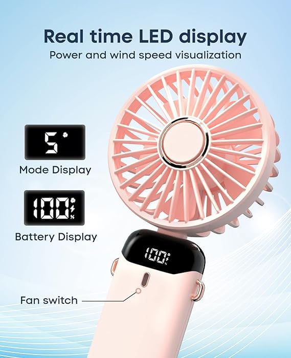 Portable Handheld Fan, Battery Operated Fan with LED Display